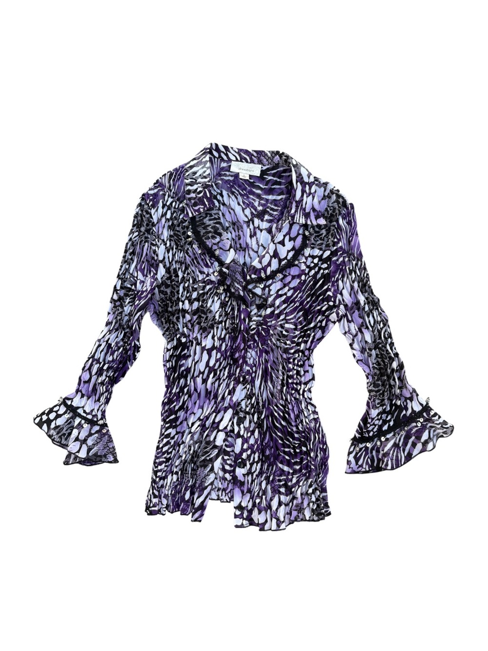 Vintage Ruffle-Sleeve Blouse Embellished Animal Print